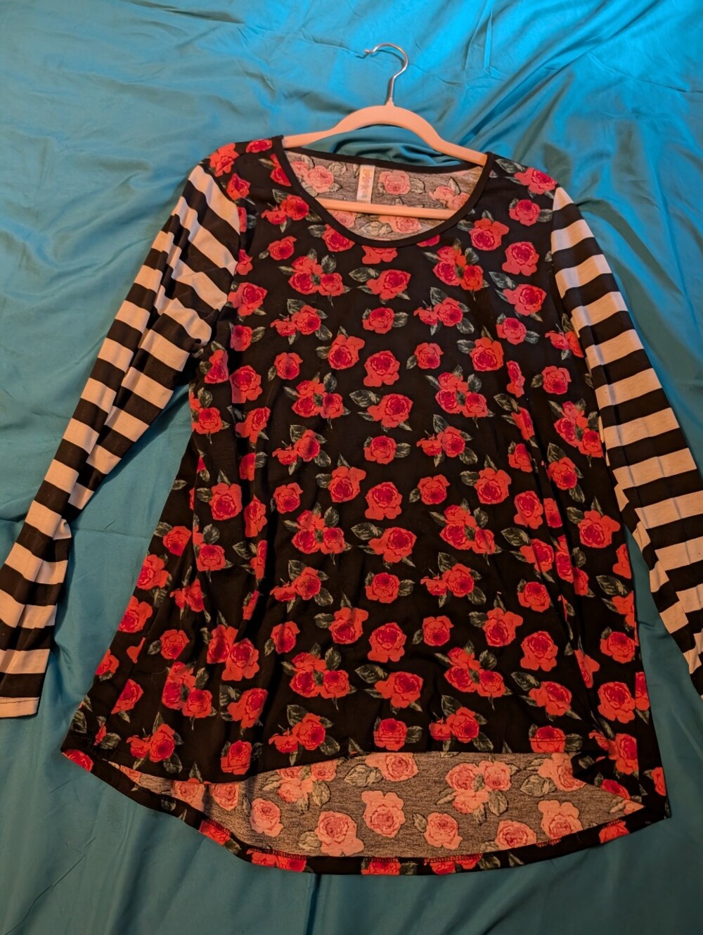 Lularoe Floral Striped Rose Print Long Sleeve Blouse 2XL